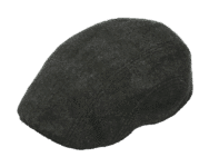 Gray flat cap on black background.