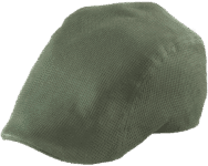 Green textured flat cap on black background.