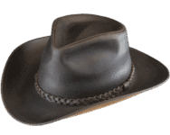 Brown leather hat with braided band.