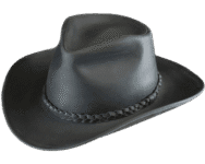 Black leather cowboy hat with braided band.