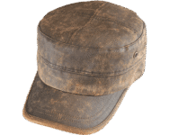 Brown distressed military-style cap on black background.