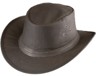 Dark wide-brimmed hat with ventilation holes.