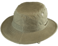 Green wide-brimmed hat on black background.
