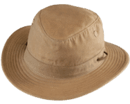 Brown safari hat on black background.