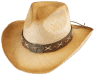 Straw cowboy hat with decorative band.