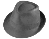 Gray fedora hat on black background.