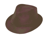 Brown fedora hat on black background.