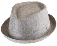 Gray fedora hat on black background.