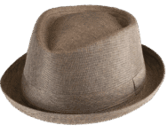 Tan fedora hat on black background.