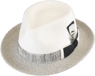White fedora hat with decorative ribbon.